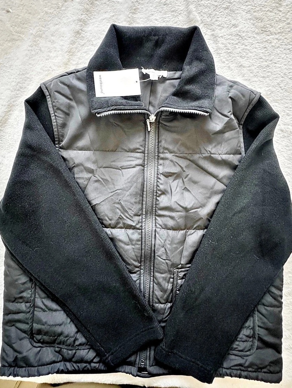 Westbound Black Quilted Zip Vest with Knit Sleeves Size Medium NWT